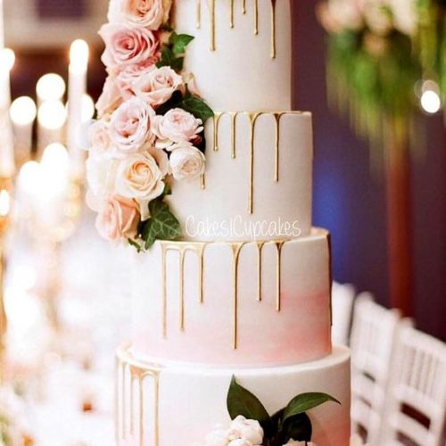 bruidstaart drip cake roze goud